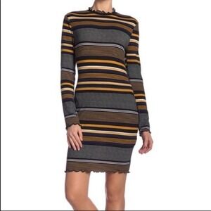 𝅺LUSH NWT Mock Neck Striped Knit Midi Dress Size Large